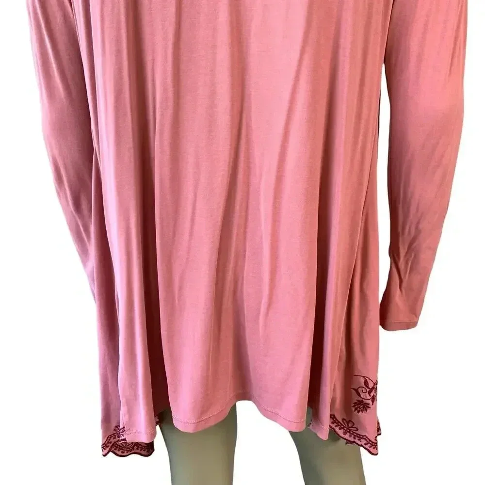 Mi ami Francescas Asymmetrical Embroidered Open Cardigan Tunic Sweater  M Rose